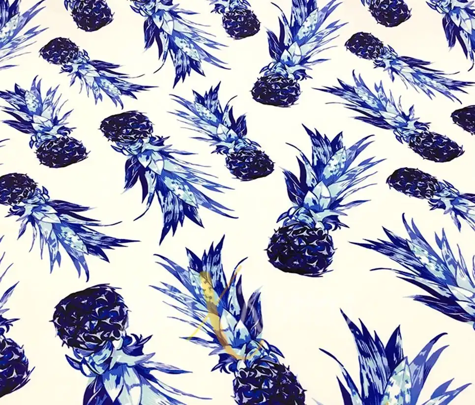 Mavi Ananas Desenli Kumaş