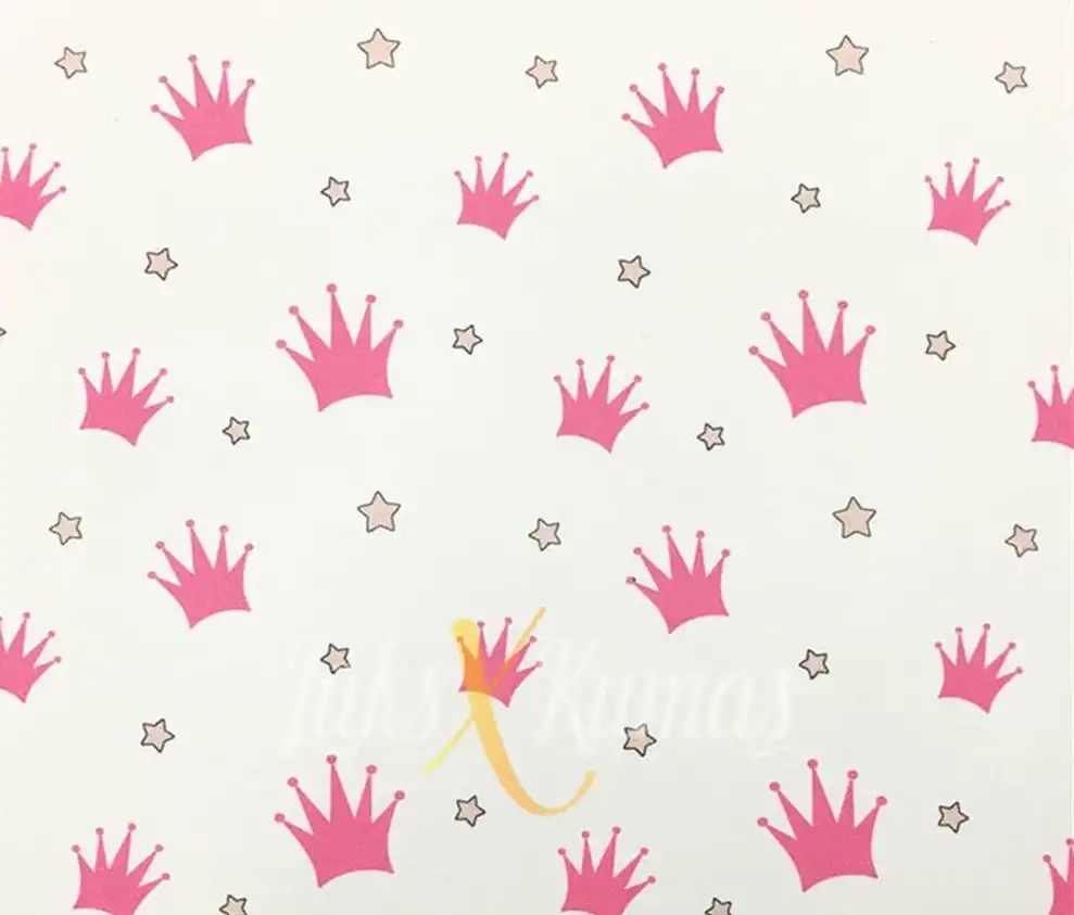 Pembe Prenses Tacı Çocuk Desenli Kumaş