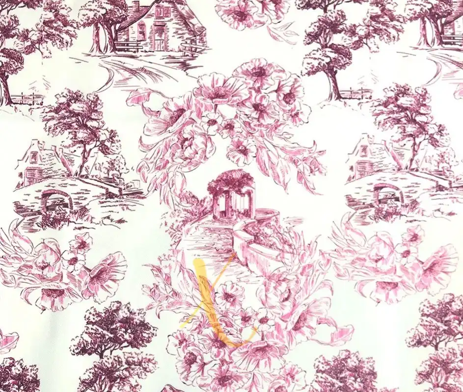 Bordo Kır Evleri Desenli Kumaş