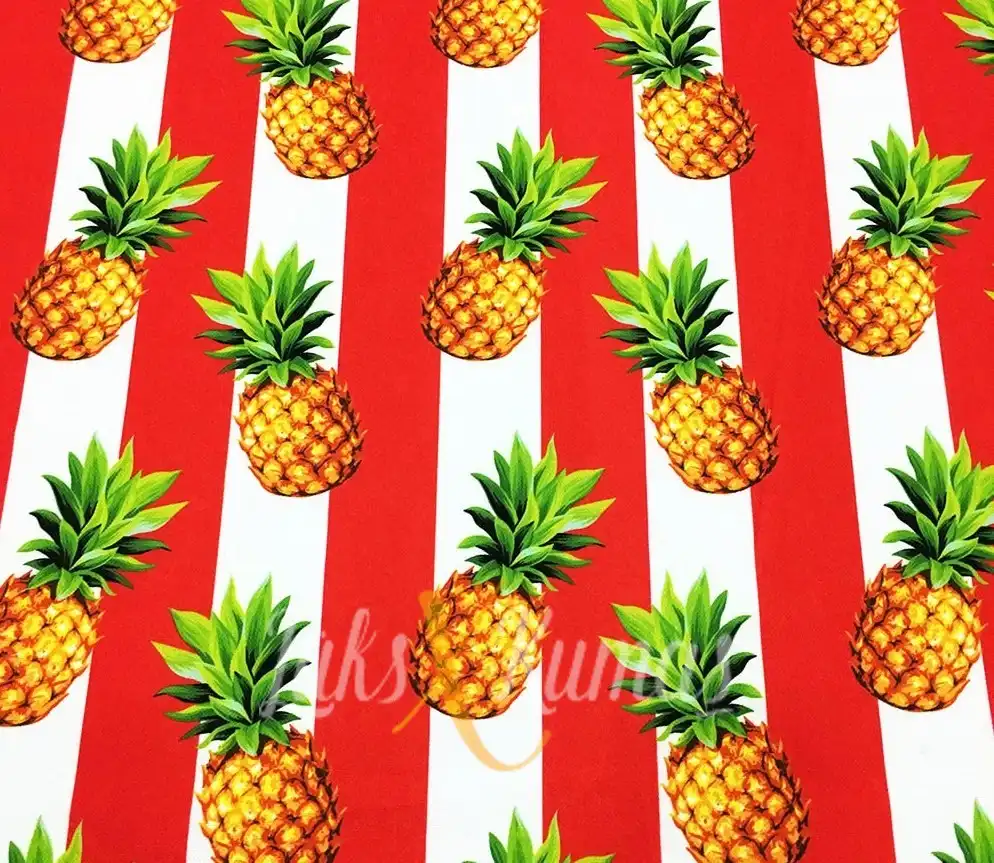 Kırmızı Çizgi Üzerine Ananas Desenli Kumaş