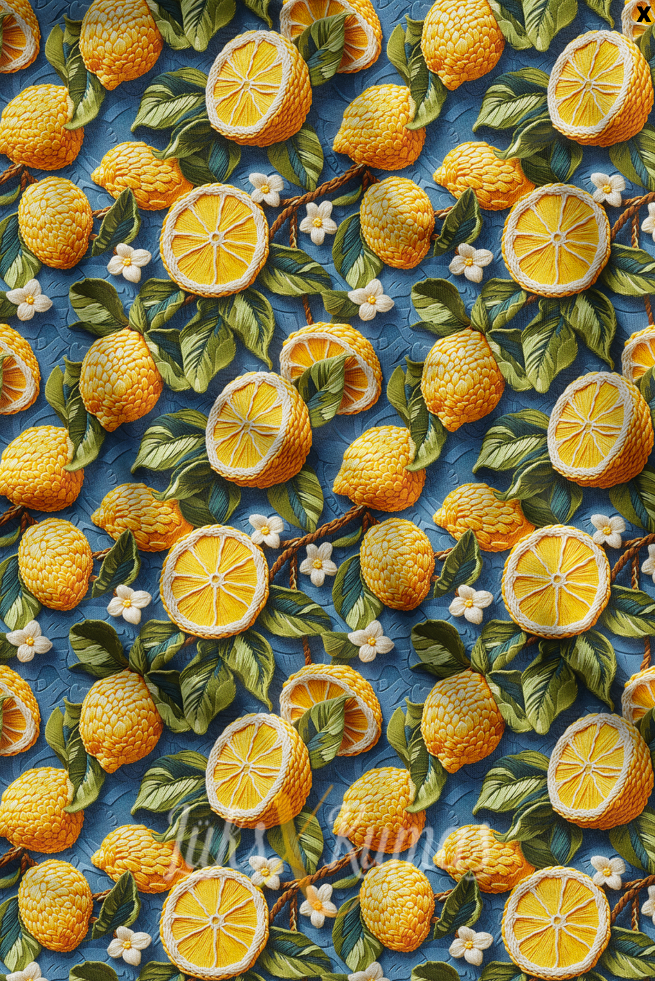 3D Limon Çiçeği Desenli Kumaş
